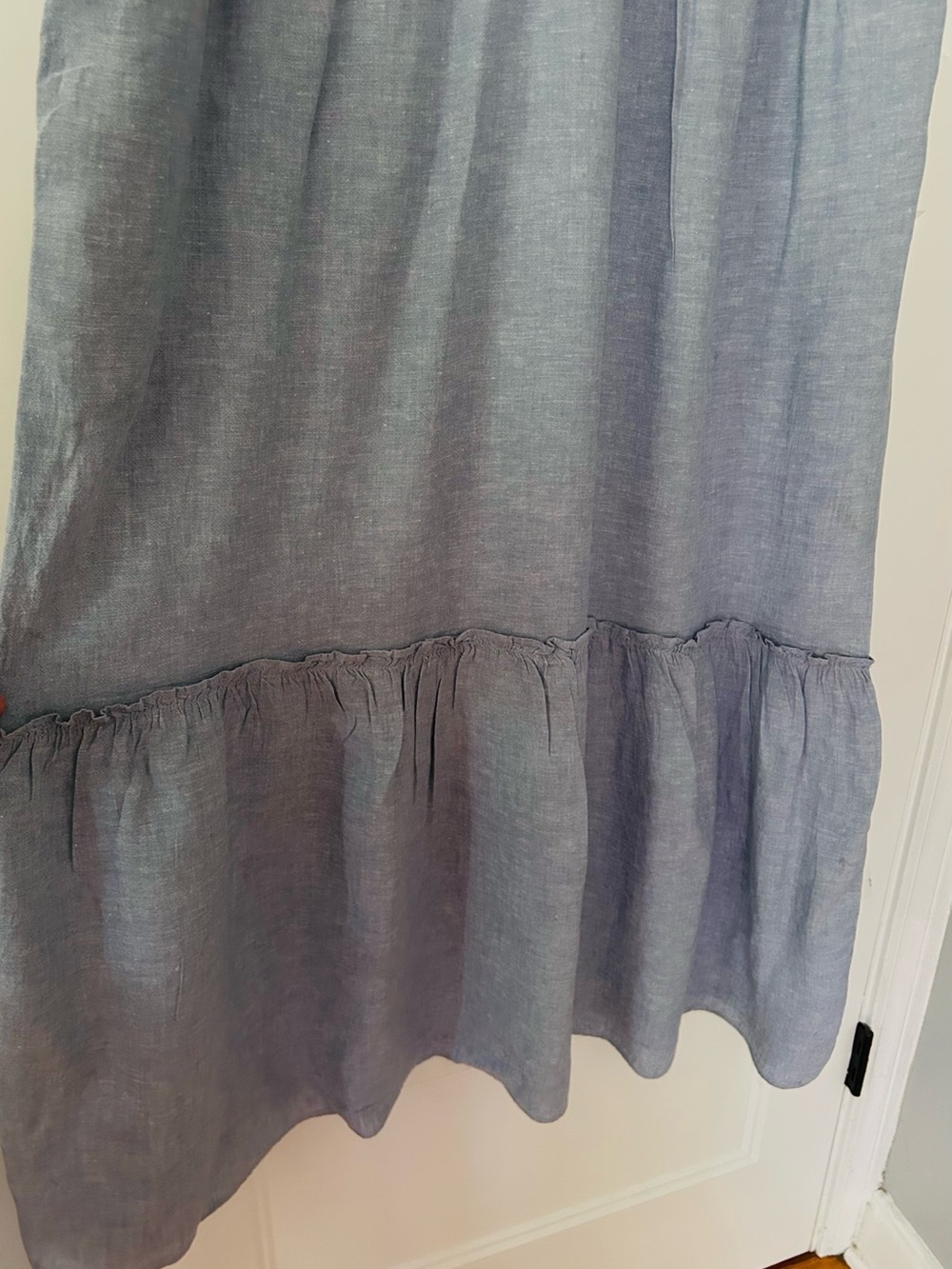J.Jill Blue Linen Blend Ruffle Trim Tiered Midi Dress M Scandi Minimal Coastal - Picture 6 of 8